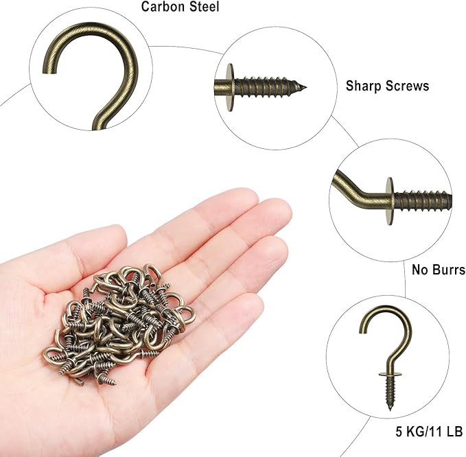 RELBRO 1/2 Inch Small Screw Hooks, Mini Metal Twist in Hooks, Bronze, 100 Pcs