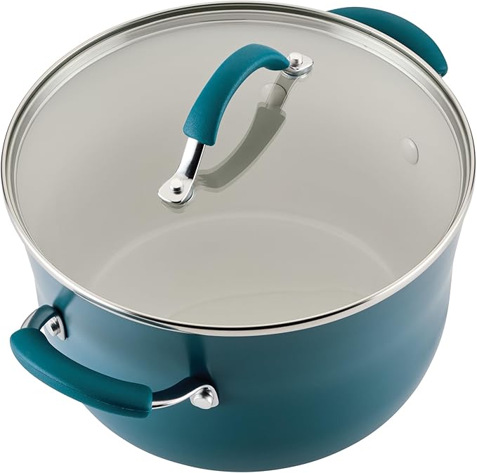 Rachael Ray Cucina Ceramic Cookware Set - 13 Pieces - Ceramic Pots and Pans Set w/Nonstick Frying Pans, Saute Pan, Saucepans, Stockpot, Lids, Pan Protectors - Marine Blue