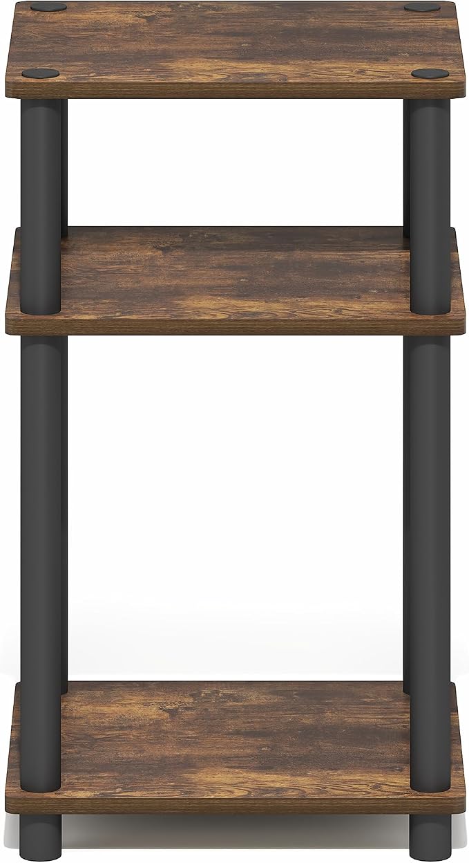 Furinno Turn-N-Tube Side Table, 3-Tier End Table with Open Shelf, Toolless Assembly Night Stand, Bedside Table, for Living Room, Bedroom, Amber Oak