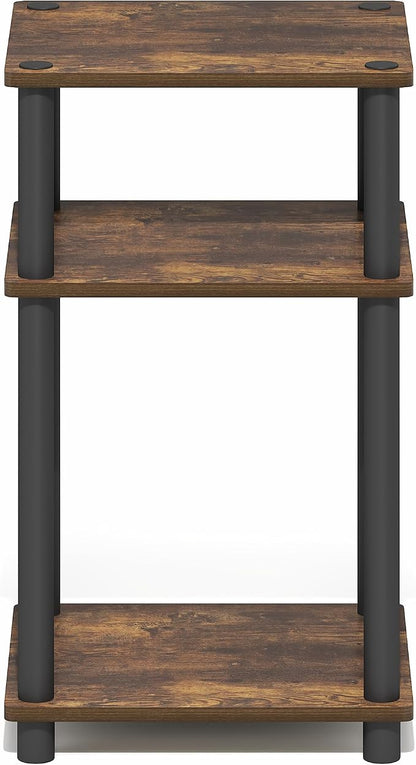 Furinno Turn-N-Tube Side Table, 3-Tier End Table with Open Shelf, Toolless Assembly Night Stand, Bedside Table, for Living Room, Bedroom, Amber Oak