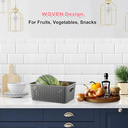 AREYZIN Small Storage Bins Plastic Storage Baskets Set of 6 Sturdy Small Pantry Organizer Bins Organization and Storage Shelves Baskets for Organization, Countertops, Desktops, Cabinets, Bedrooms
