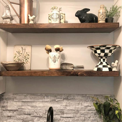 URBANDI, Rustic Floating Shelves, Set of 2, Hidden Bracket, Solid Wood, Heavy Duty, Wall Mounted Shelves, (Provincial, 24Wx12D)
