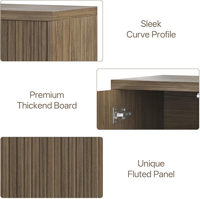 31” Sideboard Cabinet with Storage, Fluted Accent Cabinet with Adjustable Shelves, Modern Wood Credenza Cabinets with Pop-up Doors for Entryway Kitchen Living Room Hallway, Brown 3 Pcs
