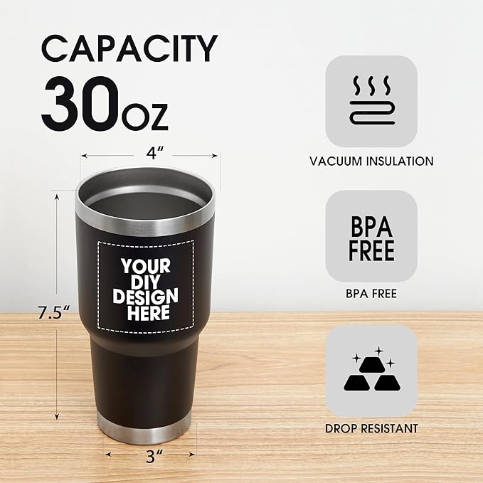 Personalized Coffee Tumbler Print in USA 30oz Stainless Steel Double Wall Insulated Coffee Cup With Text Photo Logo