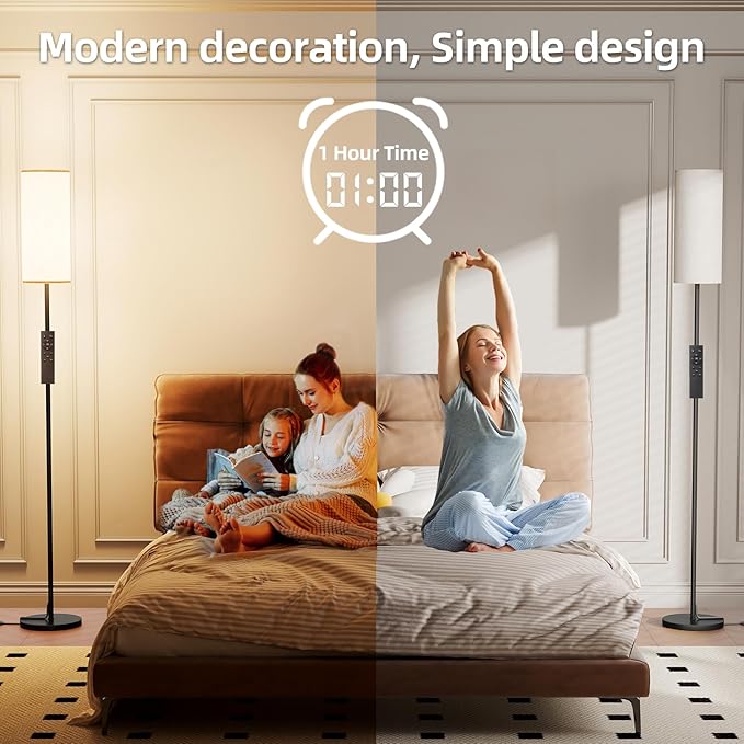 Keepsmile LED Floor Lamps for Living Room,Dimmable Floor Lamp with Remote,Custom Tall Lamp for Bedroom with 12W LED Bulb,Pole Light with Lamp Shade Foot Switch,Modern Standing Lamps for Office Dining