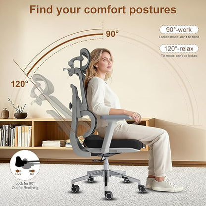 Ergonomic Office Chair with Lumbar Support,Headrest, and6D Armrests - Mesh Computer Chair with Coat Hook-500 lbsWeight Capacity - Extra-Wide Seat- High-Back Office Chair, Black