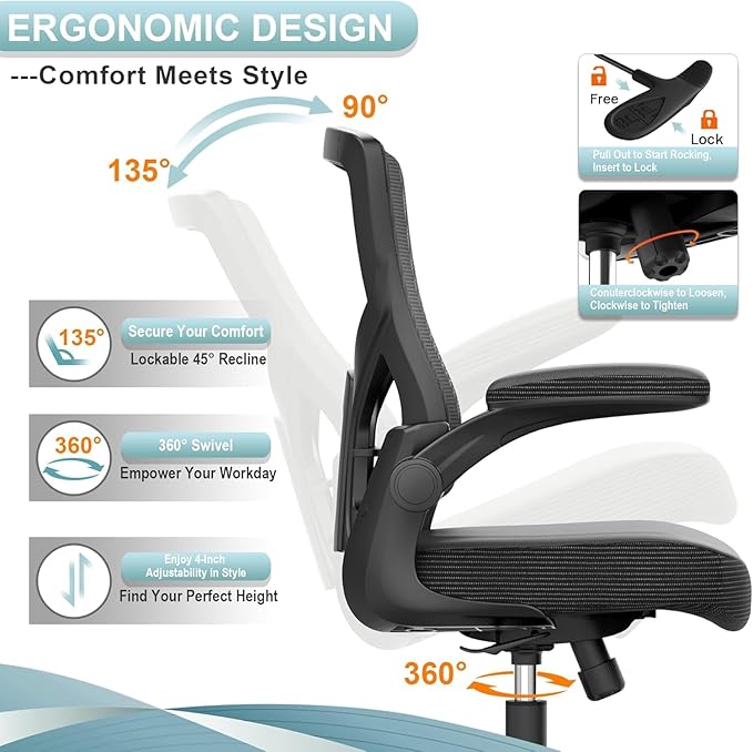 Ergonomic Office Desk Chair with Waterfall Seat and S-Shaped Back for Lower Back & Leg Pressure Relief, Comfortable for 8+ Hours Sitting