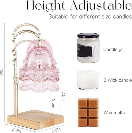 Candeldo Candle Warmer Lamp with Timer: Pink Flower Candle Warming Lamp with 2 Bulbs Height Adjustable Wax Warmer Dimmable Bedroom Mothers Day Decor Gift for Women
