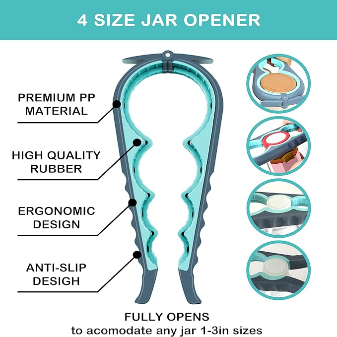 Jar Opener for Weak Hands, Seniors with Arthritis, 5 in 1 Multi Function Bottle Opener Lid Opener For Arthritic Hands with Non Slip Rubber Jar opener Gripper Pad(blue)