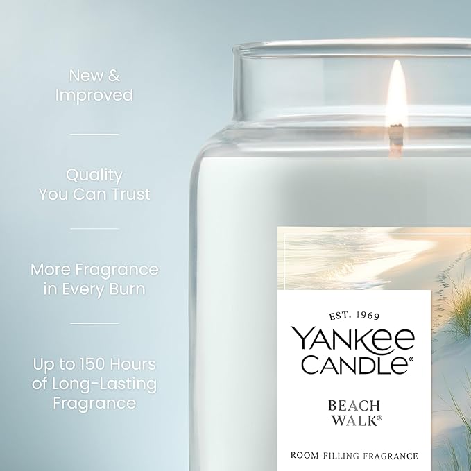 Yankee Candle Beach Walk, Scented Candle, 22oz Large Jar with up to 150 Hour Burn Time, Giftable