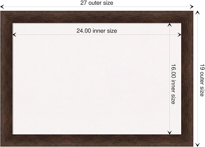 Amanti Art White Cork Board for Wall, 19x27 Vision Board with Brown Wood Frame, Medium Corkboard Office Decor for Home Organization, Casual Corkboard Pinboard to display items for home organization