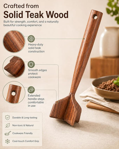 Meat Masher Ground Beef Chopper for Wooden Manual Tool Hamburger Wood Smasher Turkey Potato Chicken Grinder Teak Beed Tenderizer 2026 New Heavy Duty Kitchen Gadgets
