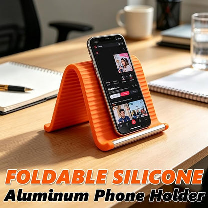 Flexible Foldable Phone Holder, Silicone Aluminum Adjustable Desktop Stand, Portable Anti Slip Phone Mount for Office Travel 2026 (Orange)