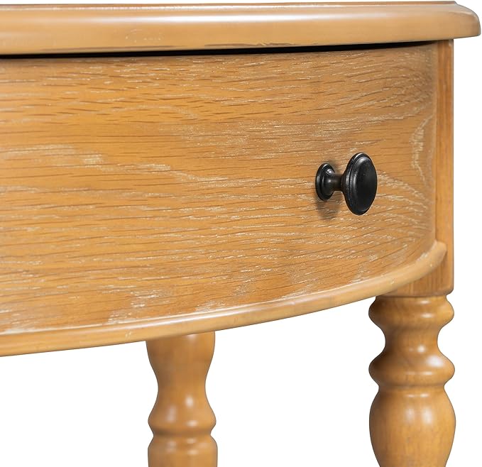 Amposei Small Curved Console Table 39-Inch Retro Farmhouse Wood Entry Sofa Table with Drawer & Storage Shelf for Living Room Hallway Entryway Furniture, Natural
