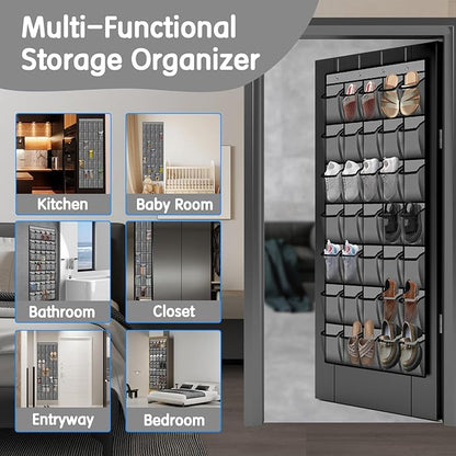 35 Compartment Over The Door Storage - Breathable Mesh Hanging Organizer with Large Pockets, Space Saving Design for Men & Women's Footwear, Closet, Bedroom (Gray)