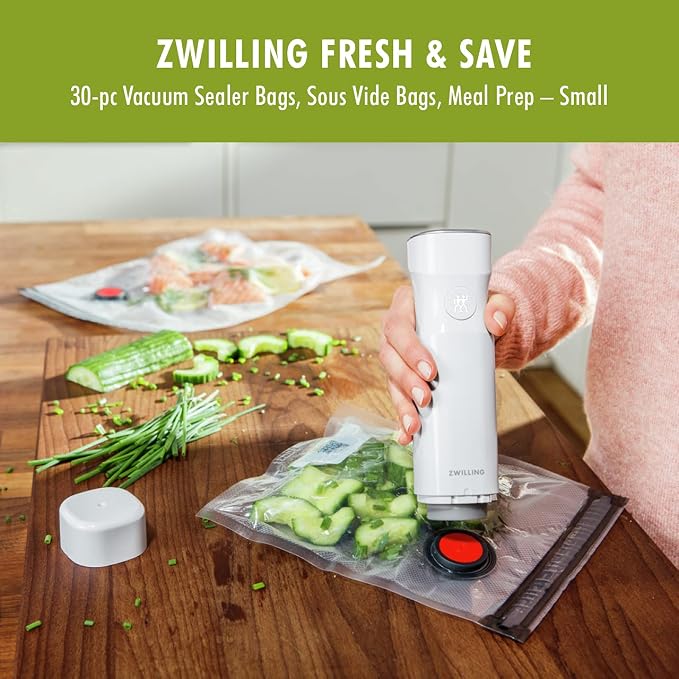 ZWILLING Fresh & Save 30-Piece Small Vacuum Sealer Bags, 1/2 Gallon Reusable Snack Bags, Meal Prep