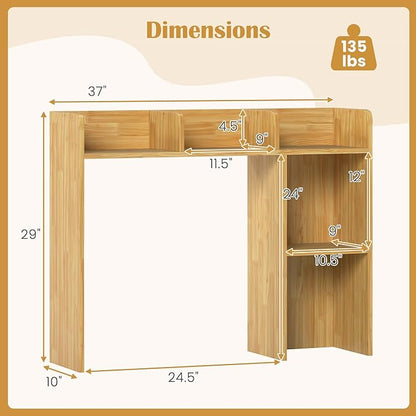 Desk Hutch, Desktop Shelf with 5 Shelves, Desk Bookshelf w/Anti-Toppling Devices, Wood Table Top Bookshelf Organizer, Small Desk Shelf for Study, Office, Dorm (Burlywood, 5 Shelves)