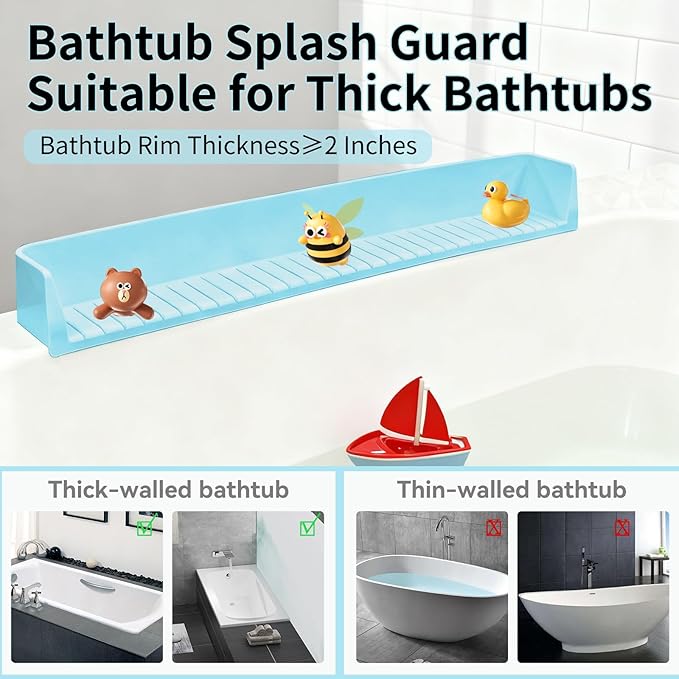 Bathtub Splash Guard for Tub Kids - 31IN Silicone Splash Guard with 11 Strong Suction Cups, Toy Tray Caddy Holder for Tub, Prevent Water Spills in Bathroom, Suitable for Kitchen Sinks and Bathtubs