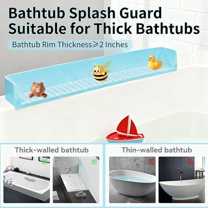Bathtub Splash Guard for Tub Kids - 31IN Silicone Splash Guard with 11 Strong Suction Cups, Toy Tray Caddy Holder for Tub, Prevent Water Spills in Bathroom, Suitable for Kitchen Sinks and Bathtubs