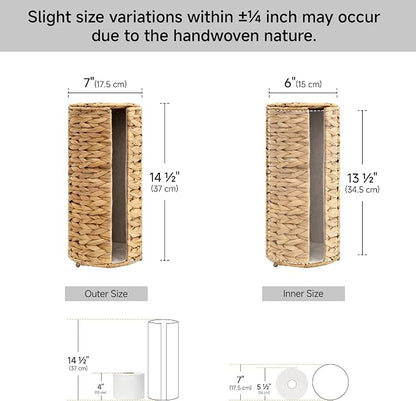 StorageWorks Water Hyacinth Free Standing Toilet Paper Holder Stand for Bathroom, 3 Rolls of Toilet Tissue Storage with a Built-in Cloth Lining, Toilet Roll Holder Stand with Lid