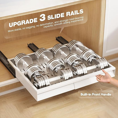 Seinloes Pull Out Cabinet Organizer, 4-Side Expandable to Fit Most Cabinets, 3 Rail Slide Out Drawers with Raising Pad for Framed & Frameless Cabinets, 13"-21" W x 13"-17" D, White, 2 Pack