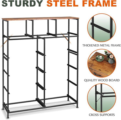Tall Console Table with 11 Fabric Drawers, Entryway Table with Storage, Tall Storage Organizer with Wood Top, Steel Frame for Living Room, Hallway, Office, Rustic Brown