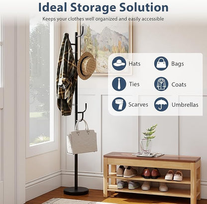Tangkula Coat Rack Freestanding, Heavy Duty Metal Coat Tree with 8 L-Shaped Hooks & Adjustable Heights, Cactus Coat Hanger Stand for Clothes, Hats, Purse & Bag, for Entryway, Bedroom & Office