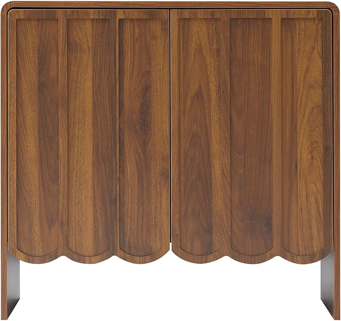 ORRD Sideboard Buffet Cabinet Set of 2, Accent Storage Cabinets with 2 Doors, Farmhouse Wood Cabinet with Adjustable Shelves and Wave Panel for Living Room, Dining Room, Entry - Walnut | 2 Doors, Adjustable Shelves, Wave Panel