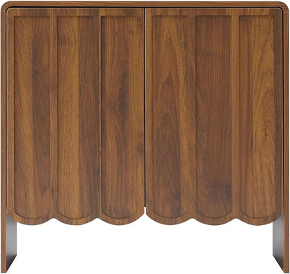 ORRD Sideboard Buffet Cabinet Set of 2, Accent Storage Cabinets with 2 Doors, Farmhouse Wood Cabinet with Adjustable Shelves and Wave Panel for Living Room, Dining Room, Entry - Walnut | 2 Doors, Adjustable Shelves, Wave Panel