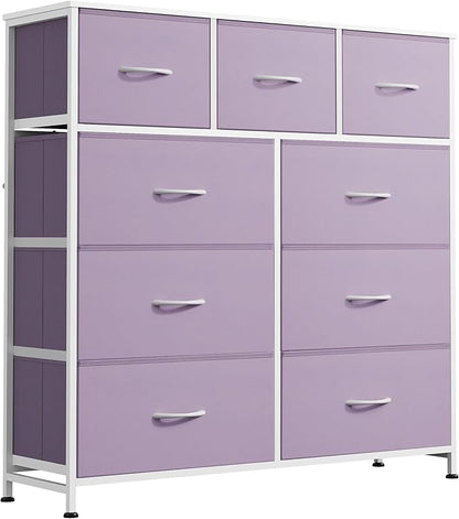 WLIVE 9 Drawer Dresser, Fabric Storage Tower for Bedroom, Hallway, Closet, Tall Chest Organizer Unit for Bedroom with Fabric Bins, Steel Frame, Wood Top, Easy Pull Handle, Purple