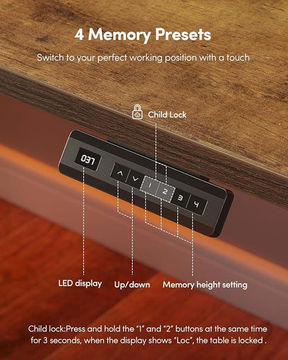 FEZIBO One-Piece Standing Desk Adjustable Height Stand up Home Office Desk, 32x20 Inch Electric Standing Computer Desk, with 4 Memory Presets, Headphone Hook, Rustic Brown