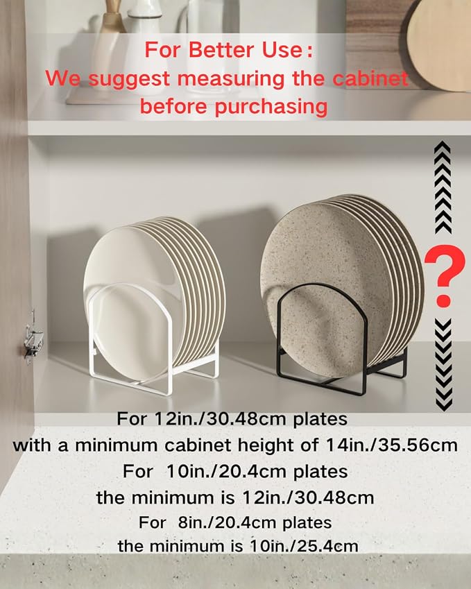 LINFIDITE 2 Pack Kitchen Plate Holder Organizer for Cabinet Space Saver Dinner Dish Plate Storage Rack Upright Dish Drying Racks Metal Dish Racks Stand for Cupboard and Countertop Large Black