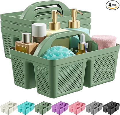 4 Pack Portable Shower Caddy, Integrated Handle, Reinforced Plastic, Quick-Dry Ventilation Holes, Multi-purpose Storage Basket for Home, Dorm and Bathroom, Kitchen, Green