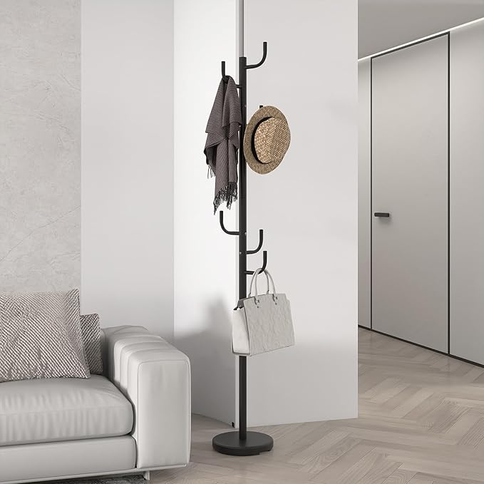 Tangkula Coat Rack Freestanding, Heavy Duty Metal Coat Tree with 8 L-Shaped Hooks & Adjustable Heights, Cactus Coat Hanger Stand for Clothes, Hats, Purse & Bag, for Entryway, Bedroom & Office