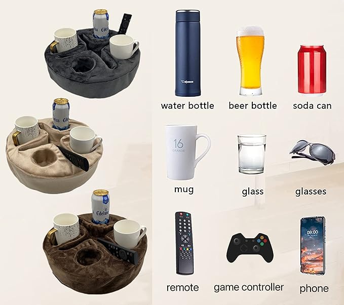 Xchouxer Couch and Bed Cup Holder Pillow, Sofa Organizer Caddy for Drinks, Remotes, Phones, Snacks (Brown)