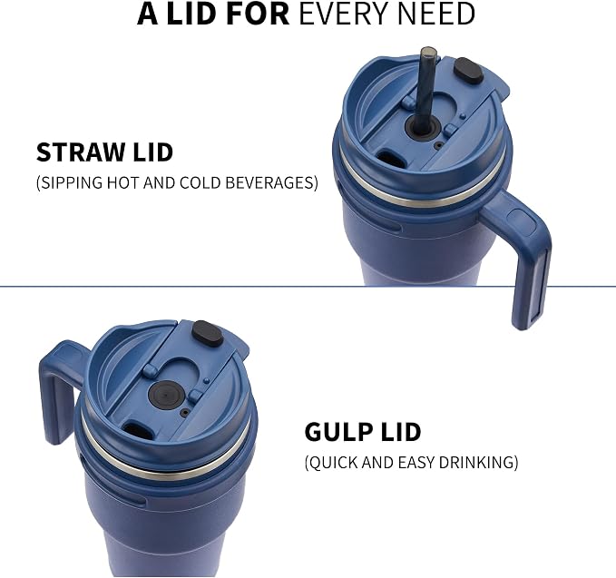 20 oz Insulated Coffee Mug Tumbler with Handle, Stainless Steel Travel Mug Tumbler with Lid and Straw,Double Wall Vacuum Leak Proof Ice Coffee Thermal Cup, Navy/Indigo Black