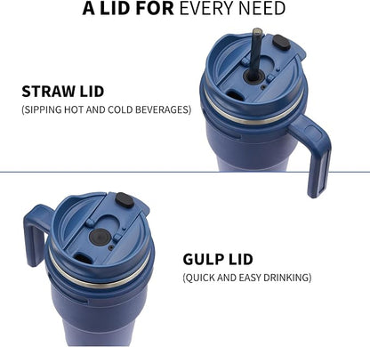 20 oz Insulated Coffee Mug Tumbler with Handle, Stainless Steel Travel Mug Tumbler with Lid and Straw,Double Wall Vacuum Leak Proof Ice Coffee Thermal Cup, Navy