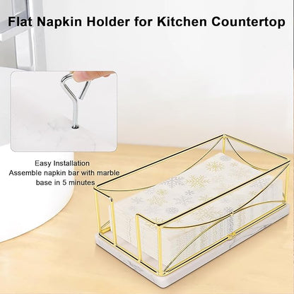 Livabber Guest Napkin Holder, Metal Bathroom Paper Hand Towel Storage Modern Napkin Tray Caddy for Countertop, Table Kitchen, Dinning Room (Gold, Marble Base)