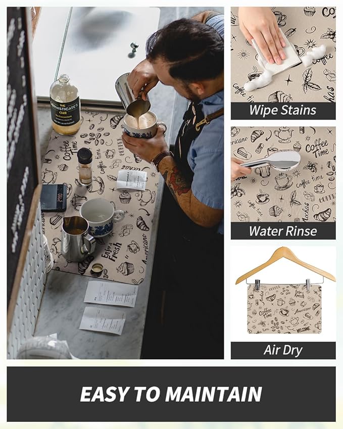 AMOAMI-Coffee Mat Hide Stain Rubber Backed Absorbent Dish Drying Mat for Kitchen Counter-Coffee Bar Accessories Fit Under Coffee Maker, Espresso Machine, Pot, Dish Rack (16X24,MILK TEA)