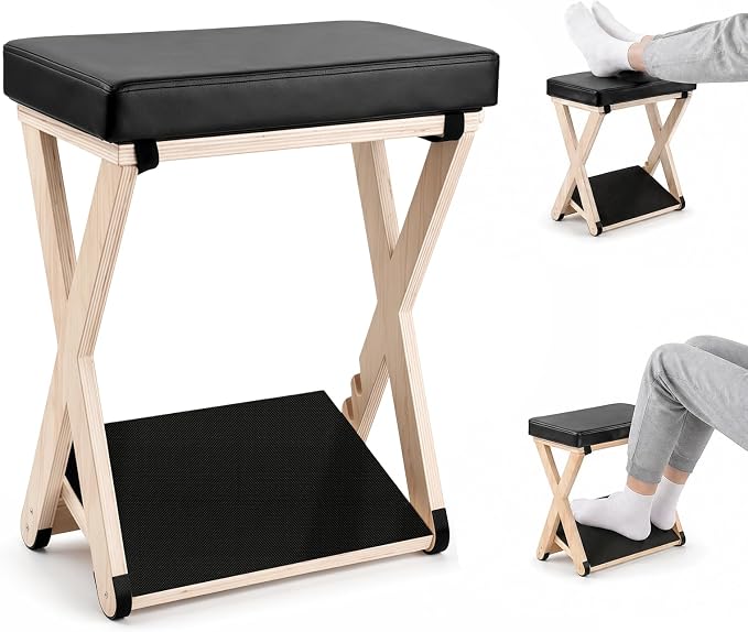 Adjustable Foot Rest Under Desk, Solid Wood Ergonomic Under Desk Footrest with Detachable Memory Foam Pad, Double Layer Foot Stool and Leg Rest with 3-Level Angle, for Home Office Gaming Chair