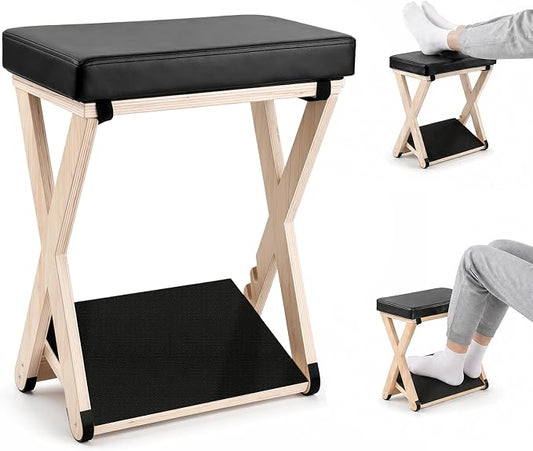 Adjustable Foot Rest Under Desk, Solid Wood Ergonomic Under Desk Footrest with Detachable Memory Foam Pad, Double Layer Foot Stool and Leg Rest with 3-Level Angle, for Home Office Gaming Chair