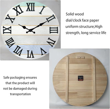 Round Grey Farmhouse Wall Clocks Battery Operated Analog Solid Wood Wall Clocks for Living Room Decor 12 Inch Quiet Wall Clock Non Ticking