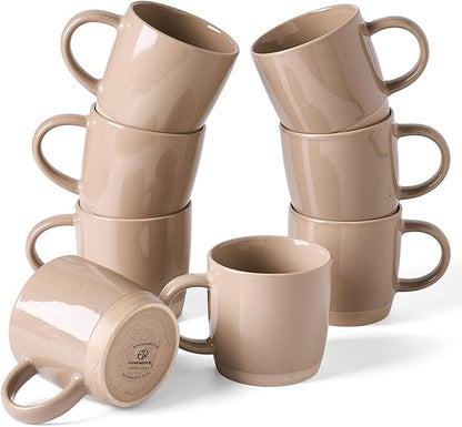 famiware Coffee Mugs for 8, 13 oz Mug Set, Dringking Cup with Handle for Coffee, Tea, Cocoa, Milk, Milkyway Serise, Cinnamon Brown