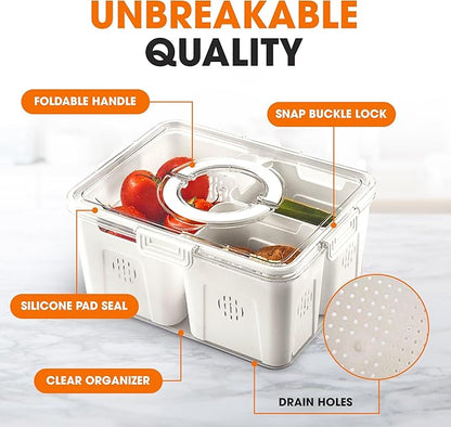 Cheer Collection Fruit Organizer for Refrigerator – 4-Compartment Produce Saver with Lid & Handle, Fruit and Veggie Storage Containers, Produce Containers for Fridge Organization & Storage