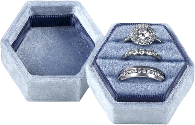 Velvet 3 Slots Jewelry Ring Box Engagement Wedding Box Keepsake Box Bridal Photo Ring Triple Slots Hexagon