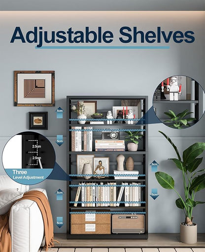 METALOONG 5-Cube Tall Bookshelf, Adjustable Metal Bookcase with Anti-Tip Kit & Leveling Feet, Heavy-Duty Home Storage Organizer, Modern Display Shelves for Books, Toys, CD