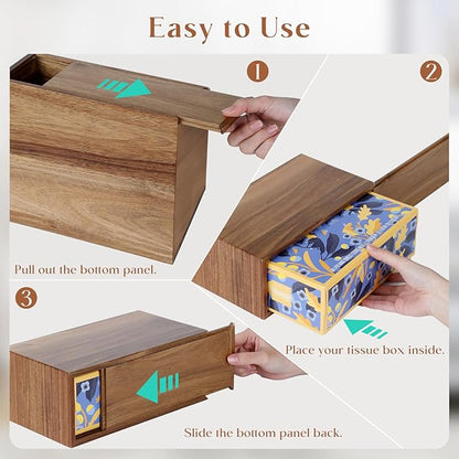 YANGQIHOME Acacia Hand Towel Box Cover Compatible with Kleenex Disposable Paper Hand Towels, Wall Mounted Paper Towel Holders, Hand Towel Holder for Bathroom, Car, Tabletop