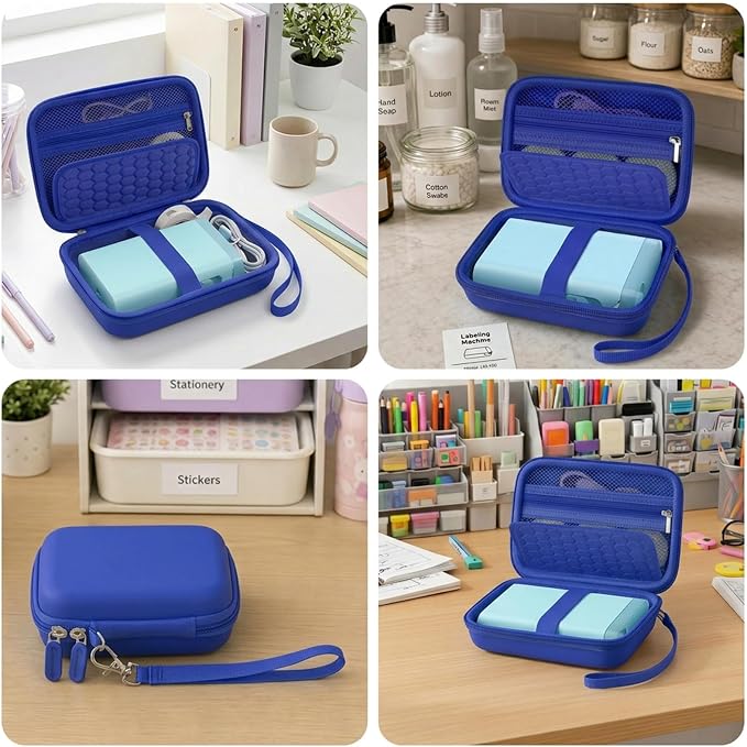 Comecase Case Compatible with Nelko P21/ for Phomemo D30 D35 Label Maker Machine, for JADENS D11/ for SUPVAN Mini Labeler Sticker, Labler Maker Storage for Tape&Accessories (Deep Blue)