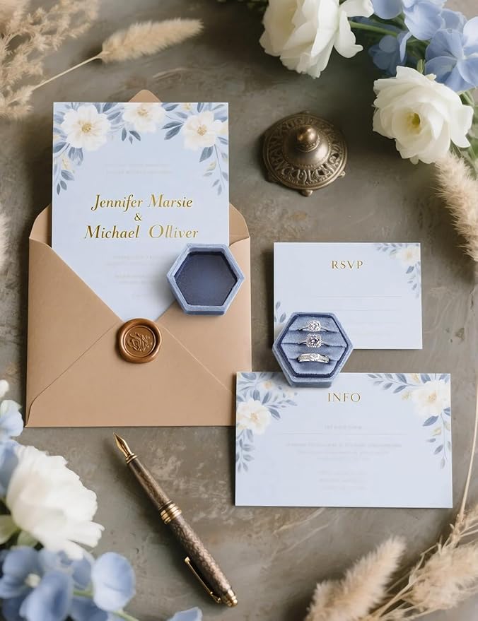 Velvet 3 Slots Jewelry Ring Box Engagement Wedding Box Keepsake Box Bridal Photo Ring Triple Slots Hexagon