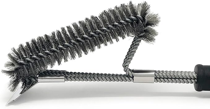 ELK Triple Head Grill Brush - Fast and Efficient BBQ Grate Cleaning Tool with Durable Stainless Steel Bristles - Safe for Porcelain Coated Grates - Ultimate Grime Remover for Quick and Easy Grilling